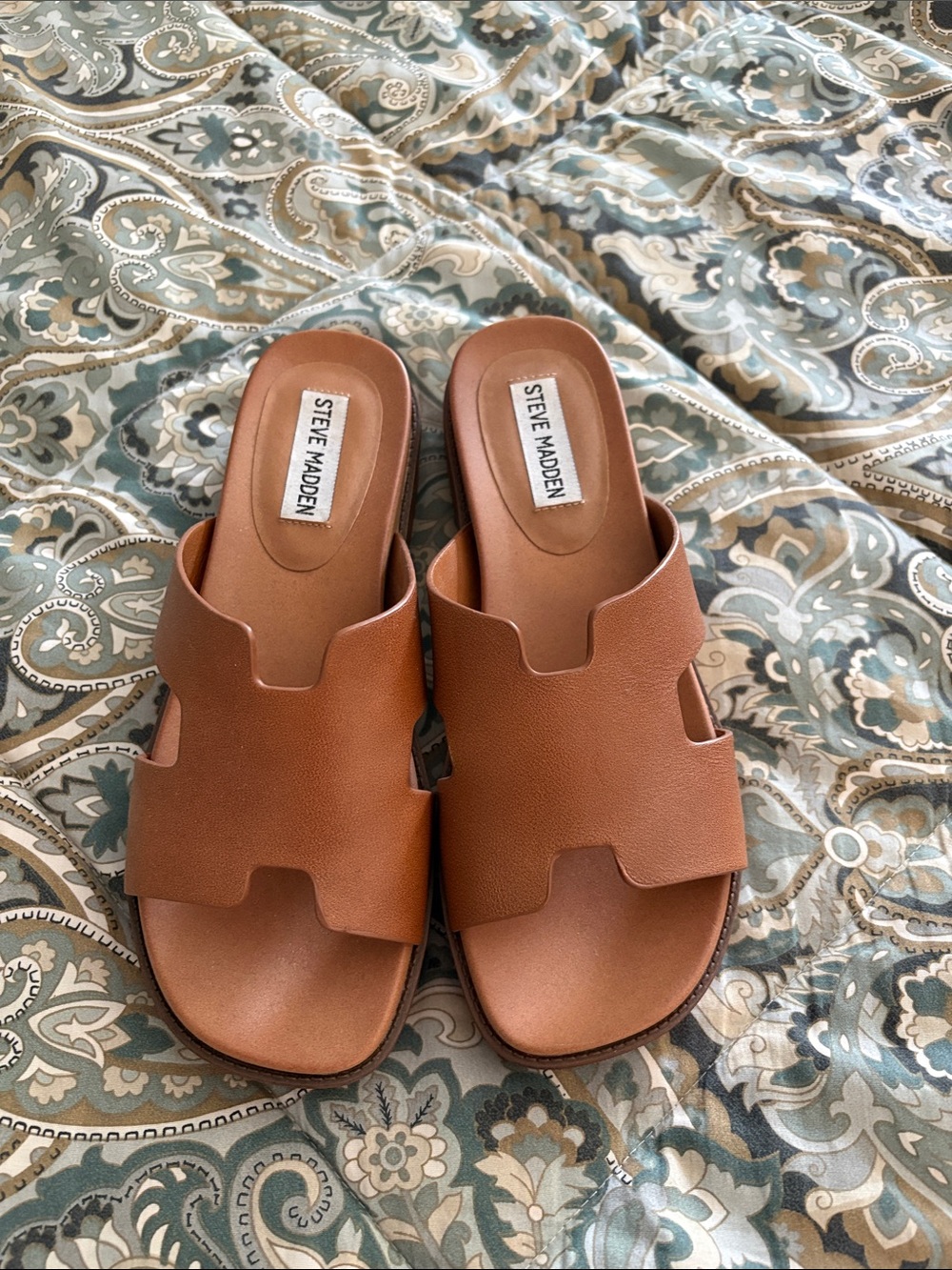 Steve Madden Cognac Brown Leather Slide Mules Souza 7.5 never worn